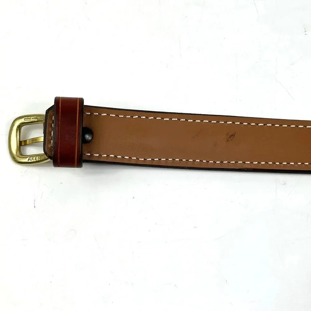 Aker NRA Walker Ranger Belt Sz46 Brown Leather Brass Buckle Made in USA B10-46